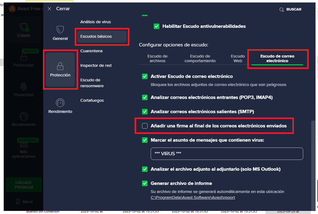 como desactivar la firma de avast de tus correos electrónicos de Avast: Libre de virus. www.avast.com