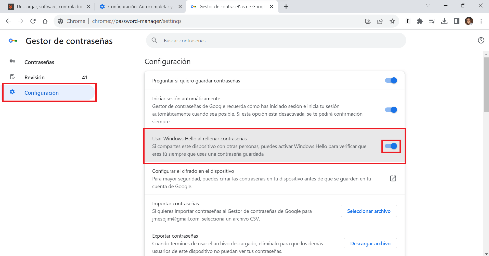 protege el completado de contraseñas de google chrome en hello windows