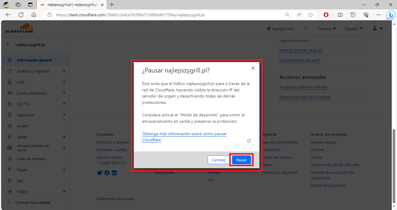 pausar temporalmente cloudflare