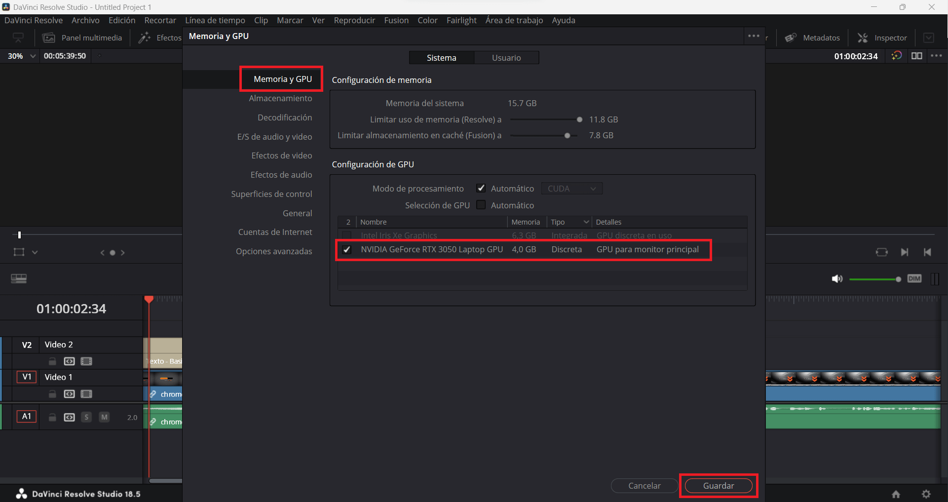 CRITICAL_QUITE: Error de inicialización de GPU solucion en DaVinci REsolve