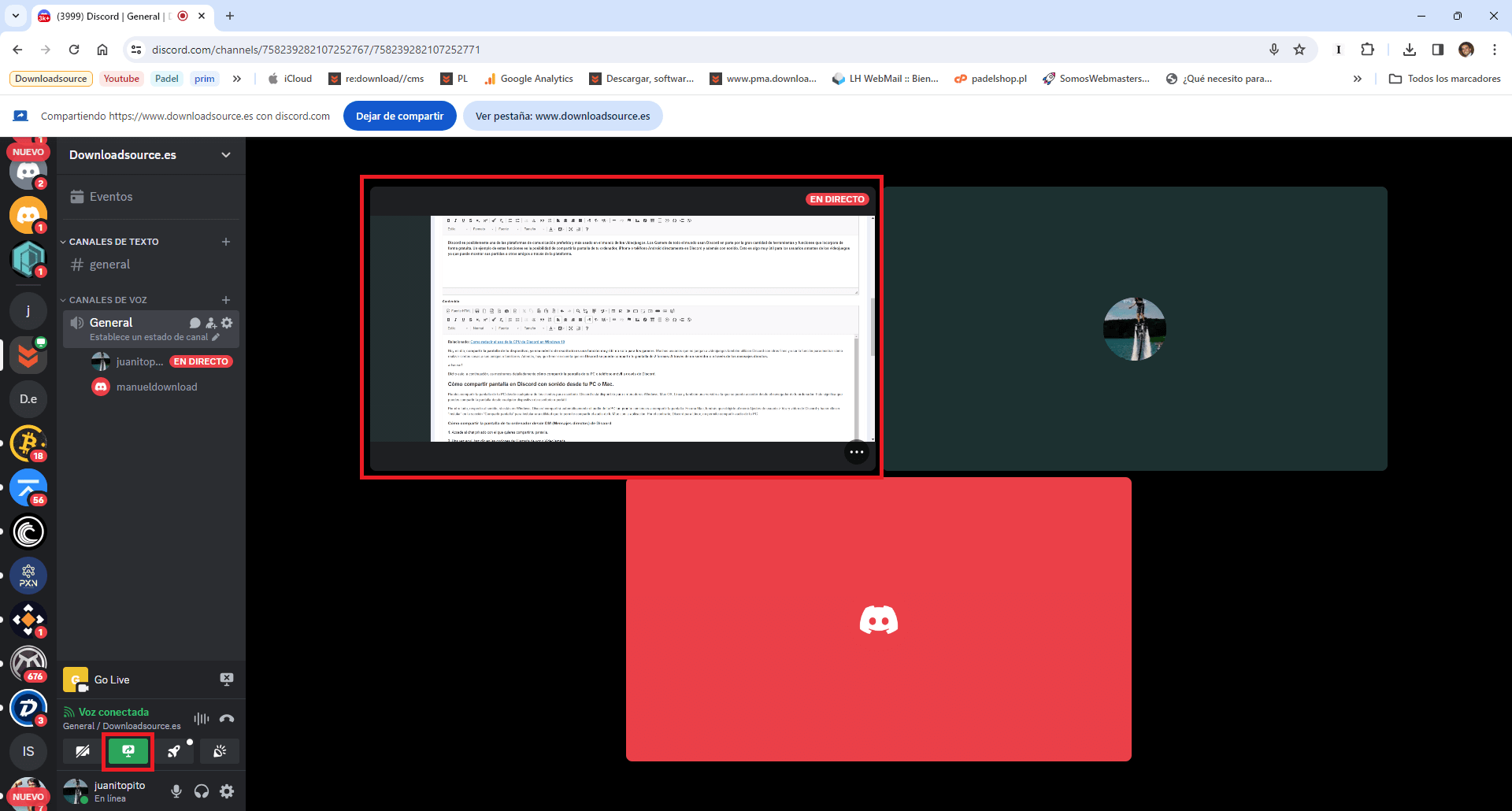 utiliza los mensajes directos de discord para compartir la pantalla de tu ordenador