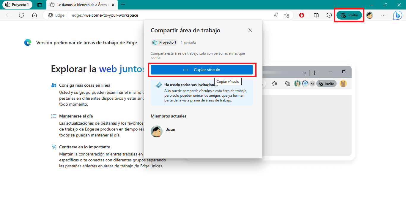 como usar los espacios de trabajo de Microsoft edge