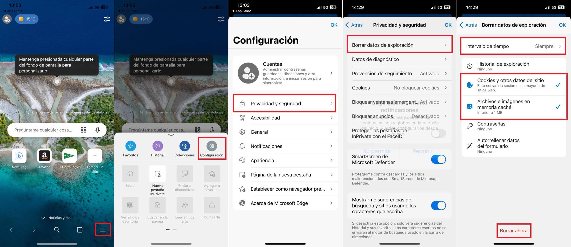 Como borrar la cache de microsoft edge en iPhone