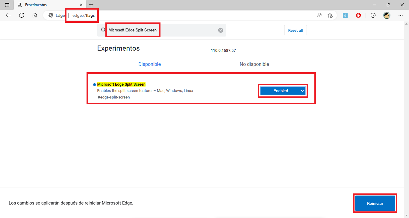 como habilitar la ventana dividida de Microsoft Edge