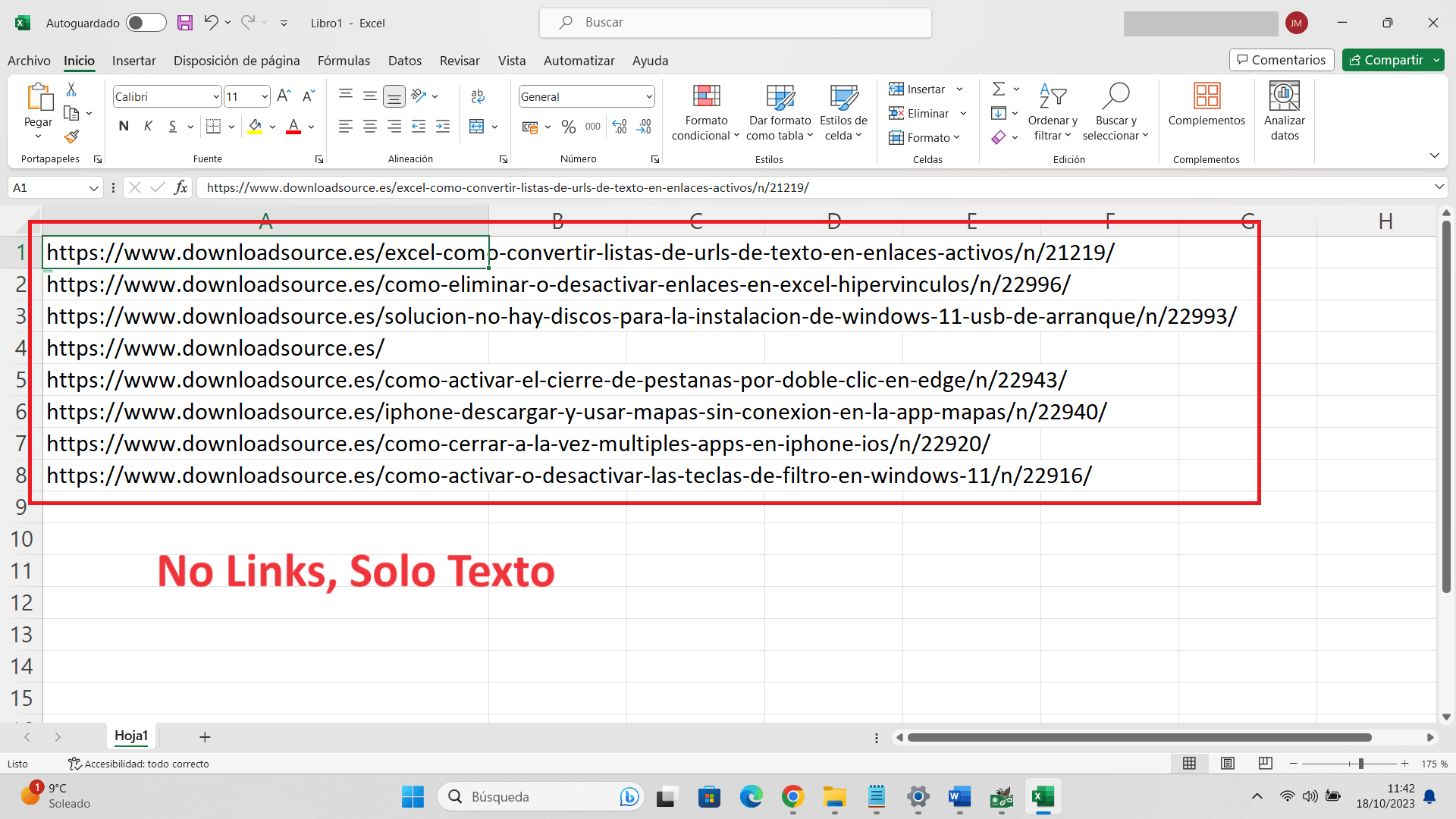 enlaces eliminados en las celdas de Excel