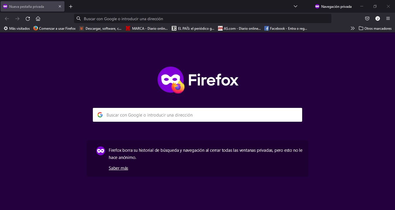 Modo privado siempre activado al abrir el navegador Mozilla Firefox