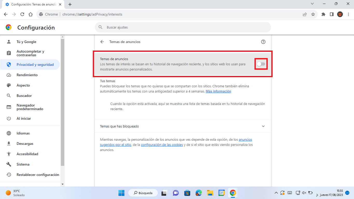 como activar o desactivar el tema de anuncios en chrome