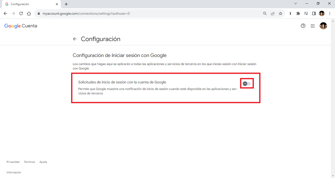 como desactivar el mensaje inicio de sesión de google al visitar sitios webs