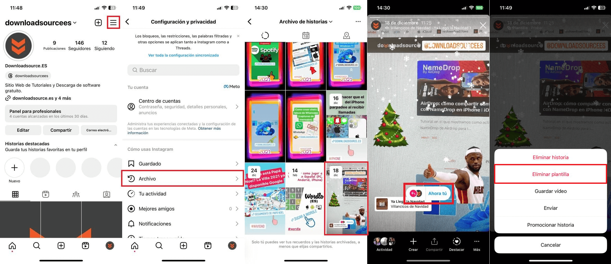 eliminar plantillas de historias guardadas en instagram