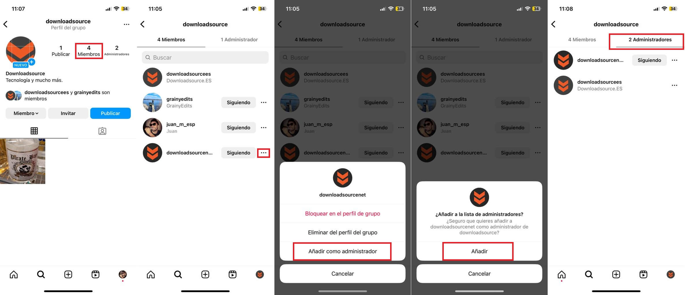 convertir a un miembro en administrador de una pagina de grupo de instagram