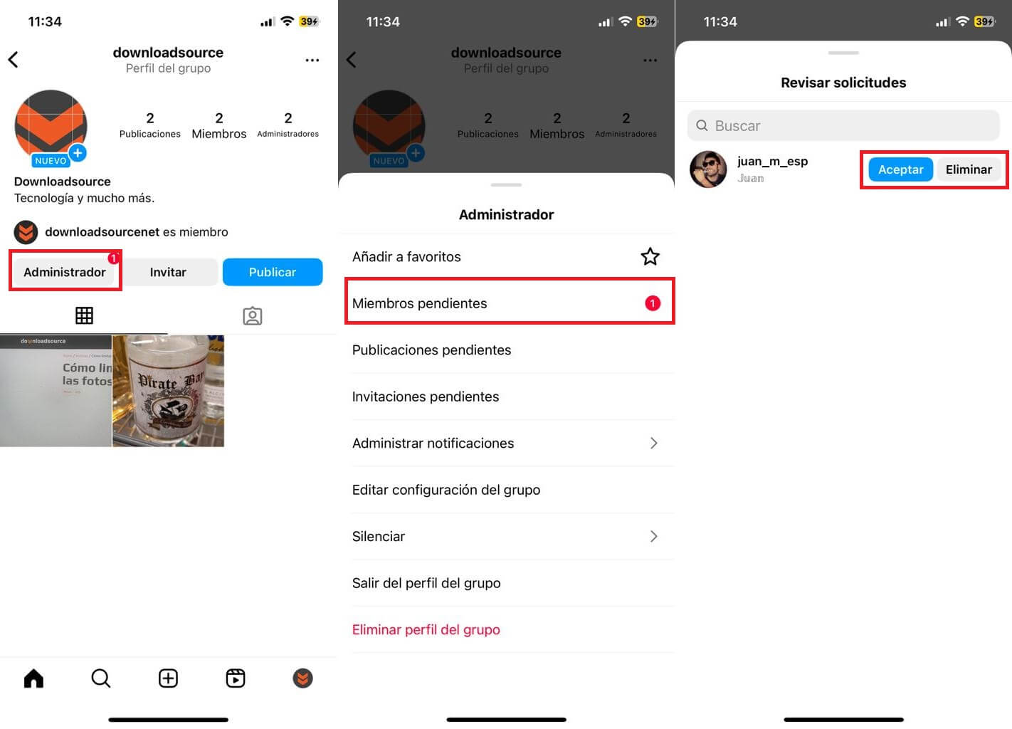 aceptar invitacion de a una pagina de grupo de instagram