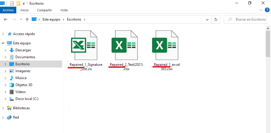 el archivo reparado el cual en su nombre se ha incluido la palabra “Repaired”