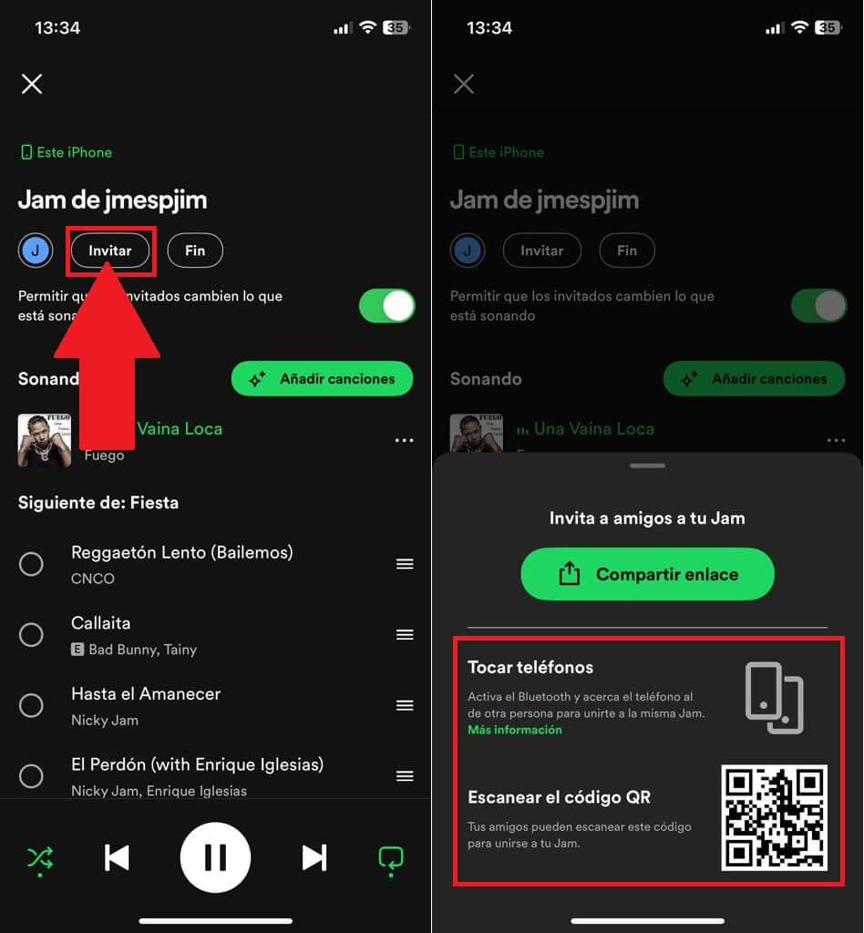 invitar usuarios a tu jam de spotify