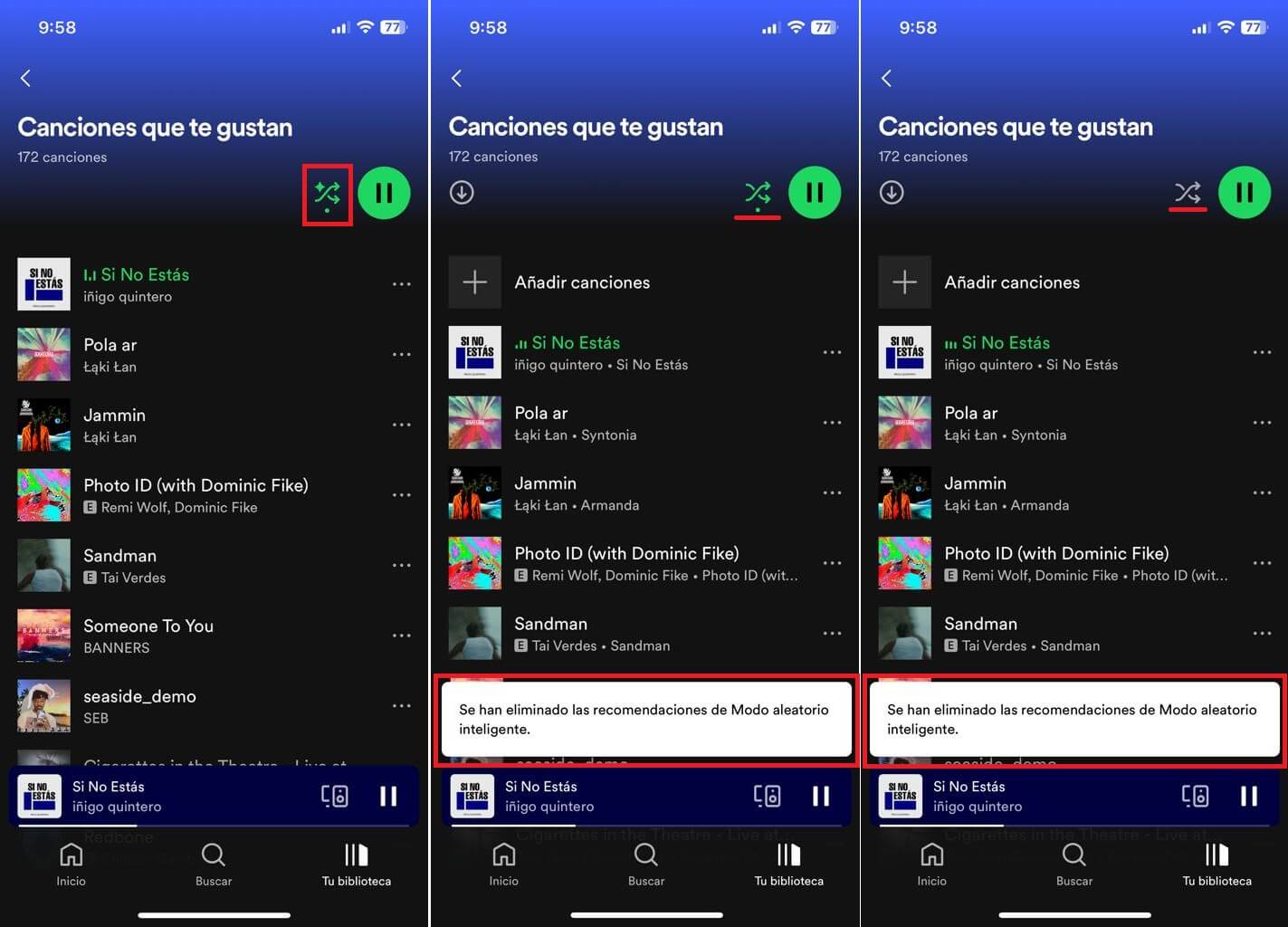 como desactivar el modo aleatorio inteligente en Spotify