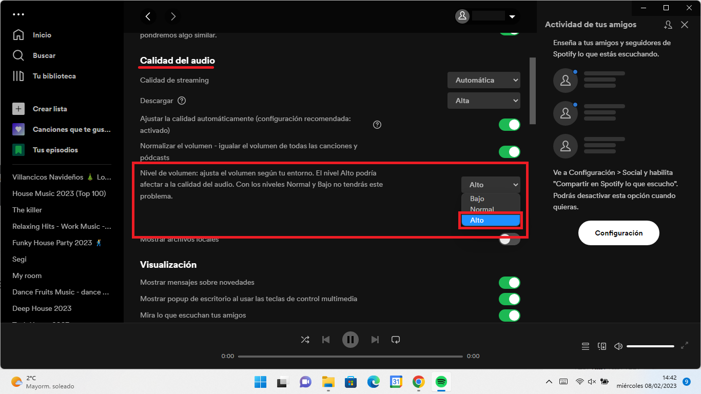 Configurar spotify al maximo volumen