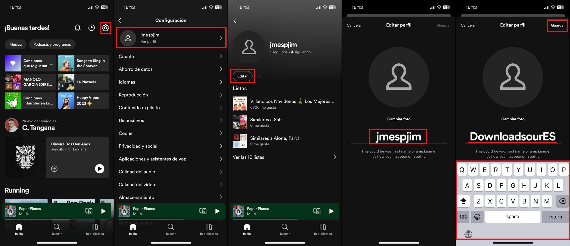 corregir el nombre de usuario de spotify