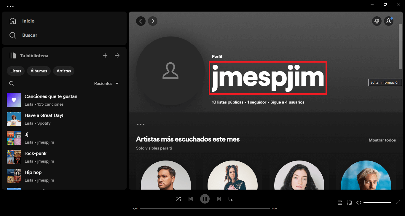 modificar el nombre de usuario de tu perfil de spotify