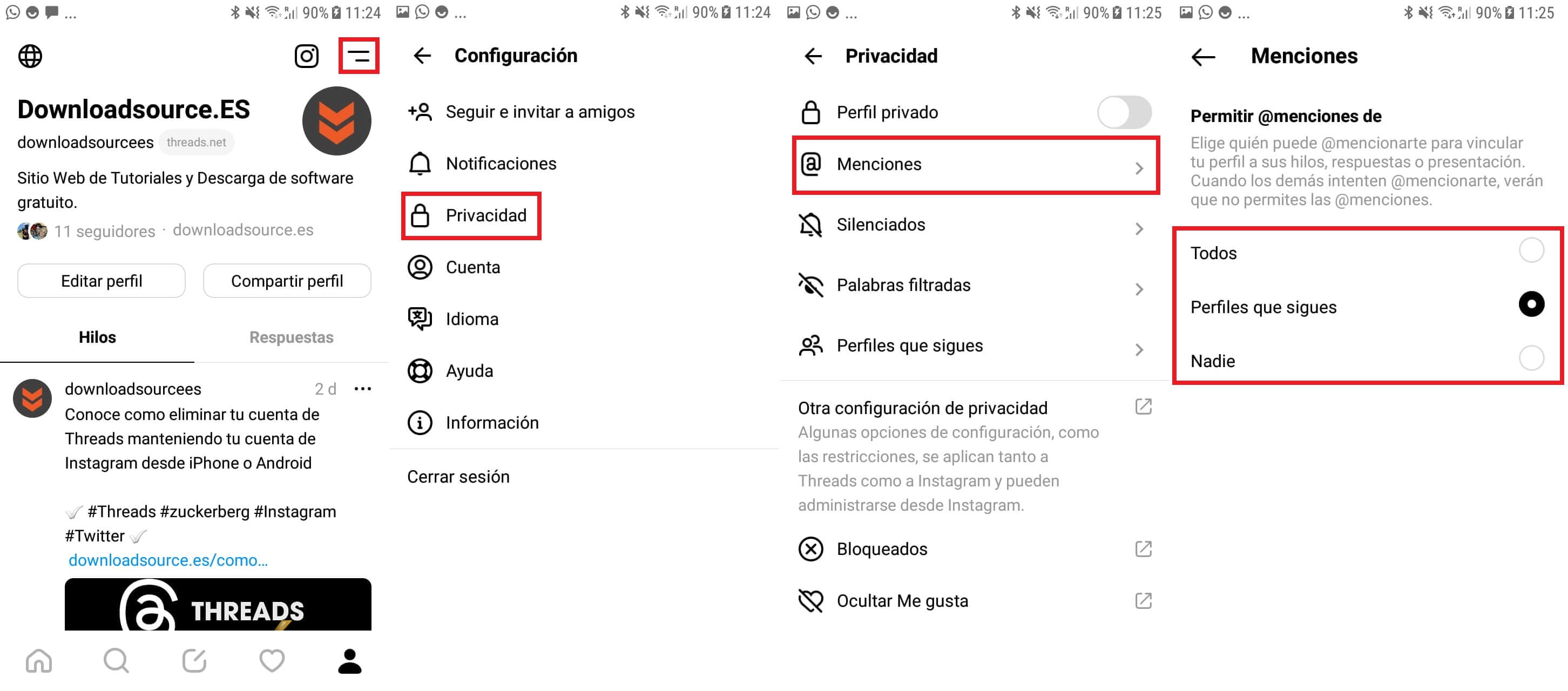 Como activar o desactivar las menciones en los hilos, comentarios y presentaciones de Threads