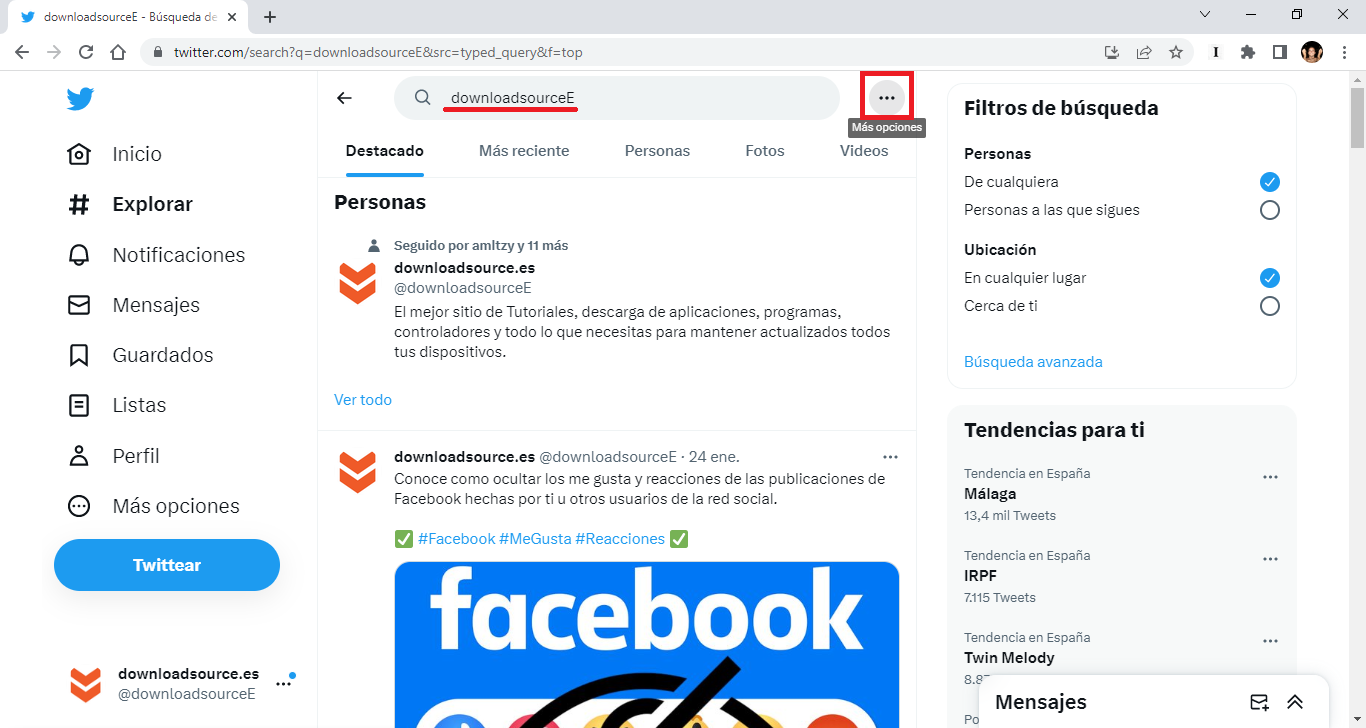 twitter tiene una búsqueda avanzada oculta