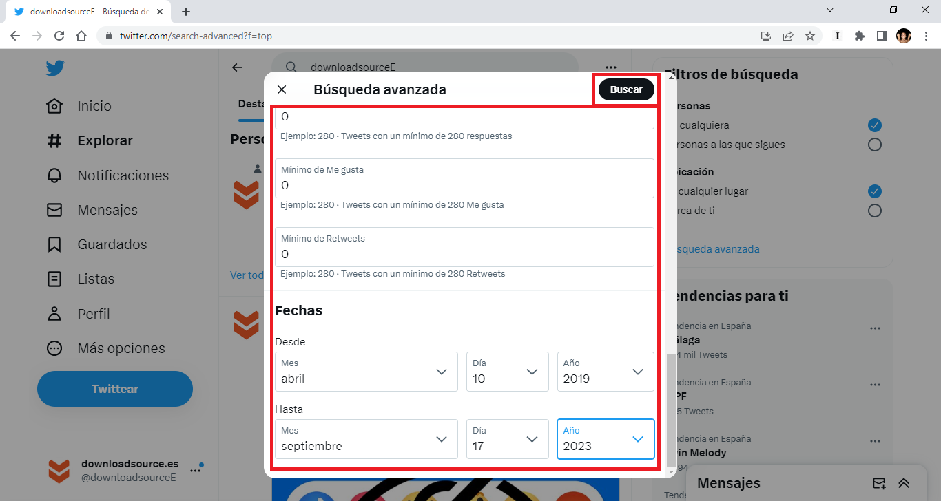 utilizar la busqueda avanzada de twitter