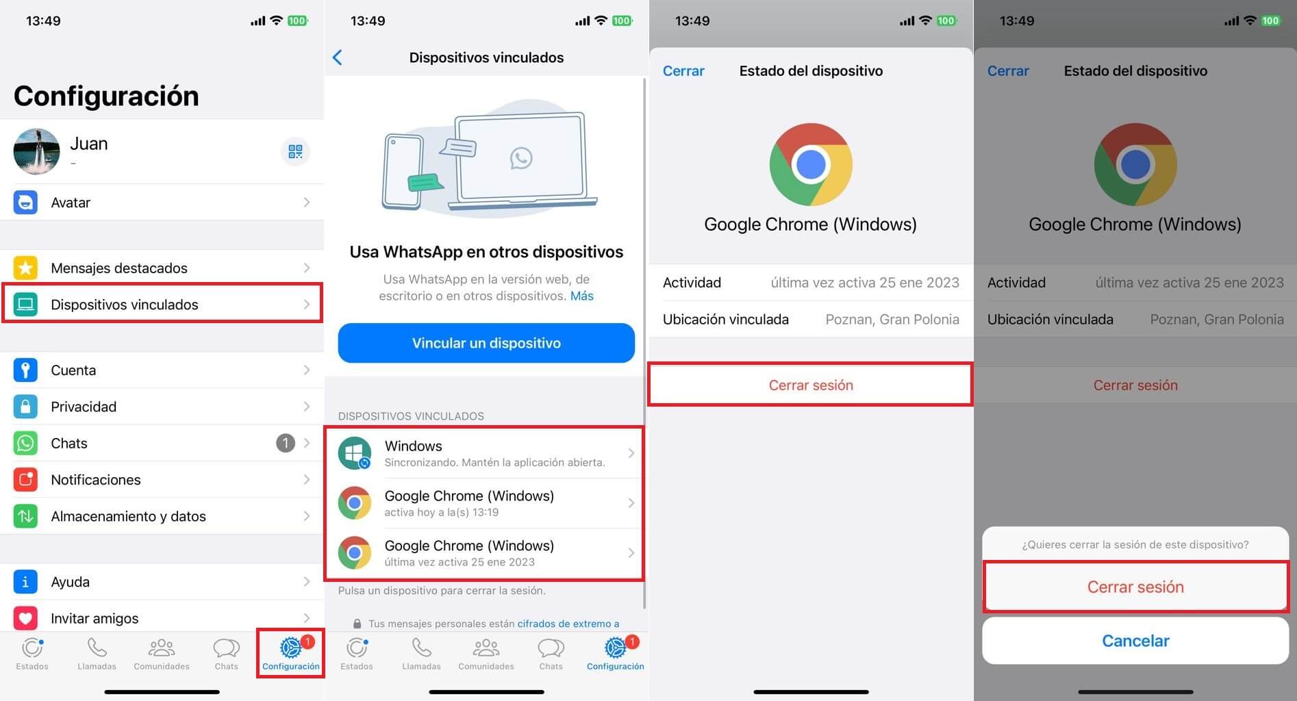 como desvincular los dispositivos en los que usas whatsapp