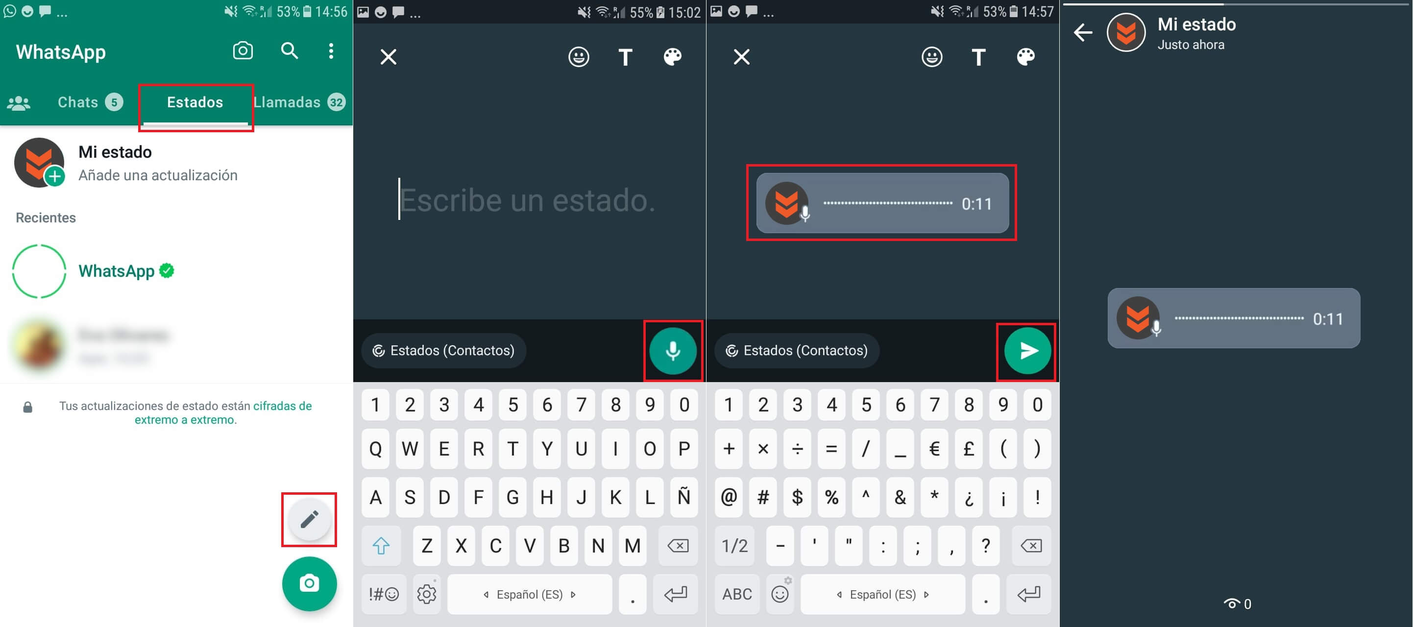 Whatsapp permite compartir notas de audio en tus estados Android e iPhone