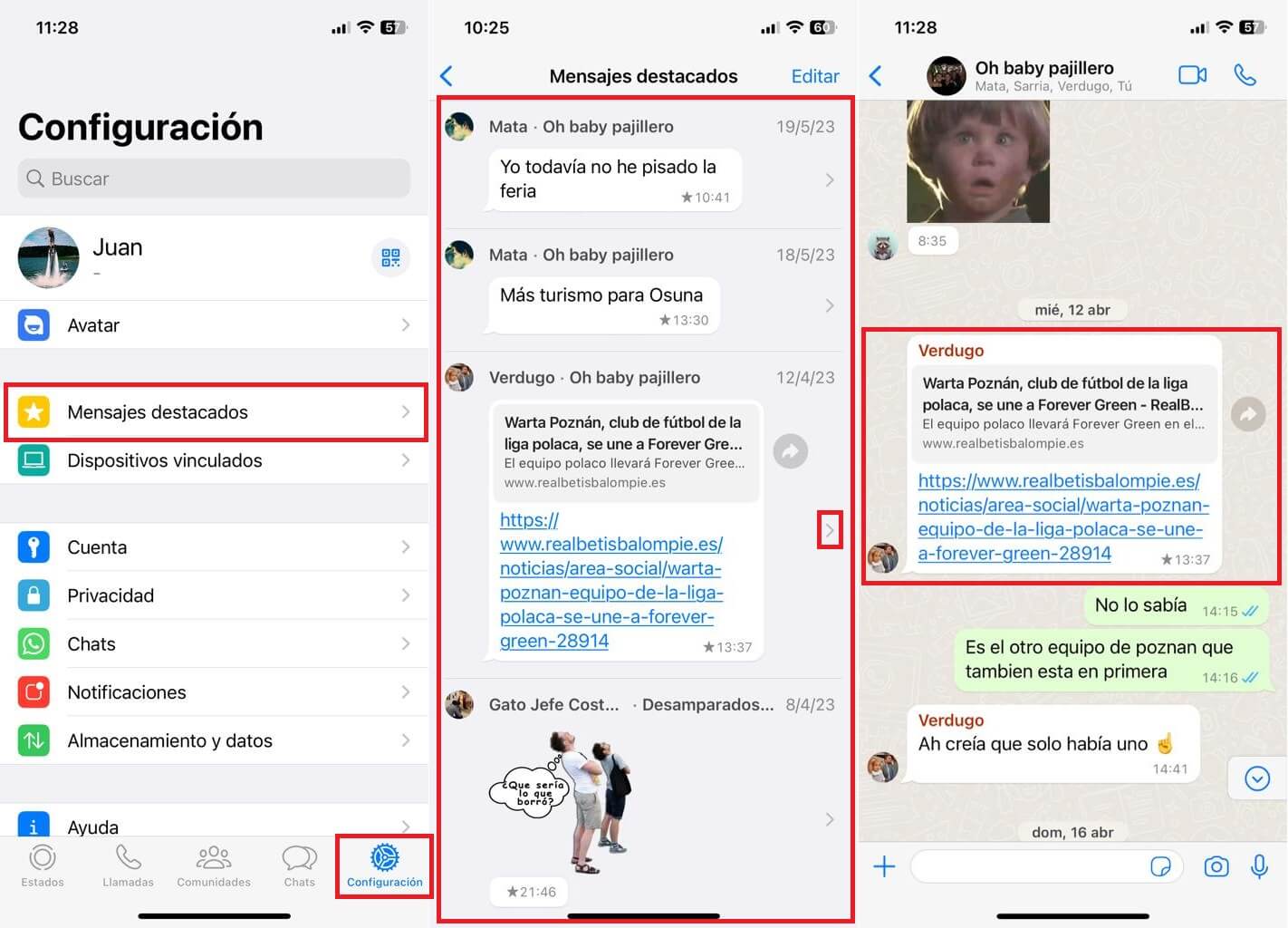 como ver todos los mensajes destacados de Whatsapp en iPhone