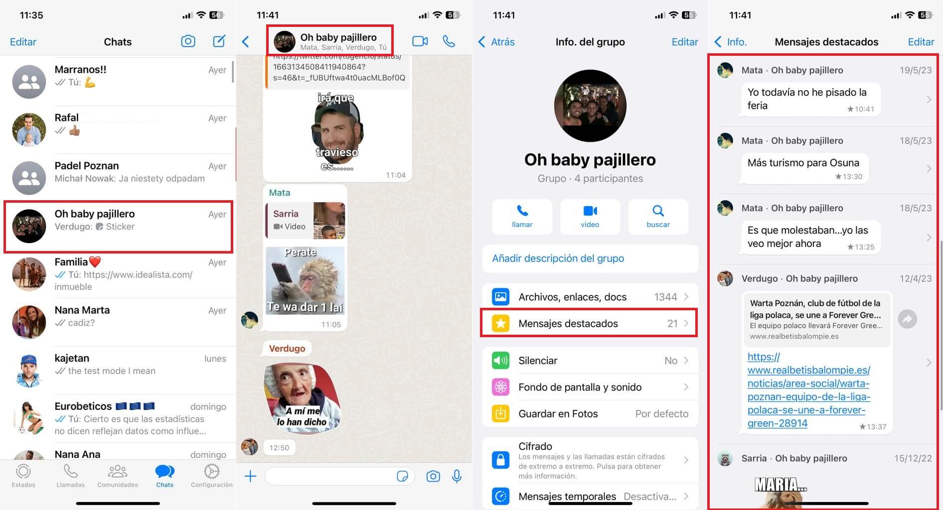 como ver los mensajes destacados de un chat especifico de whatsapp en iPhone