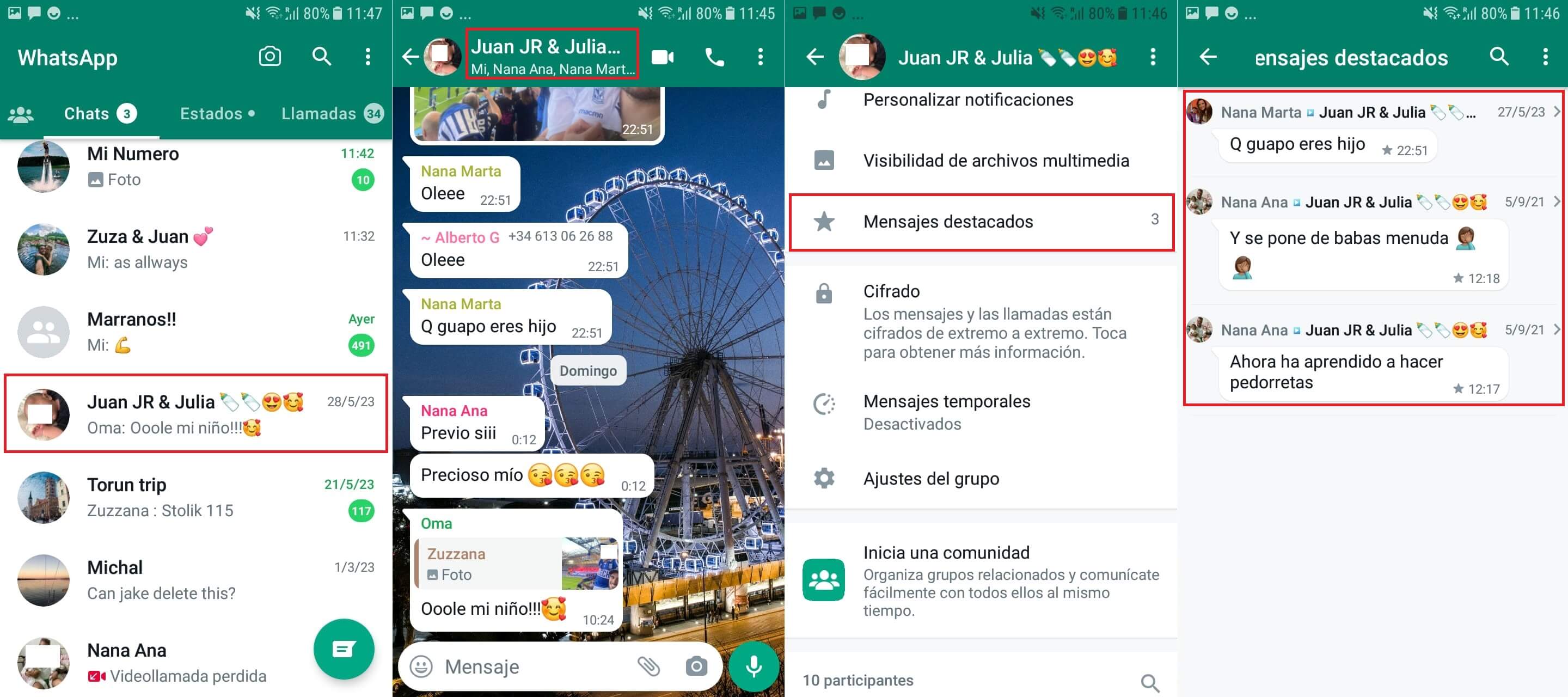como ver los mensajes destacados de un chat especifico de whatsapp en Android