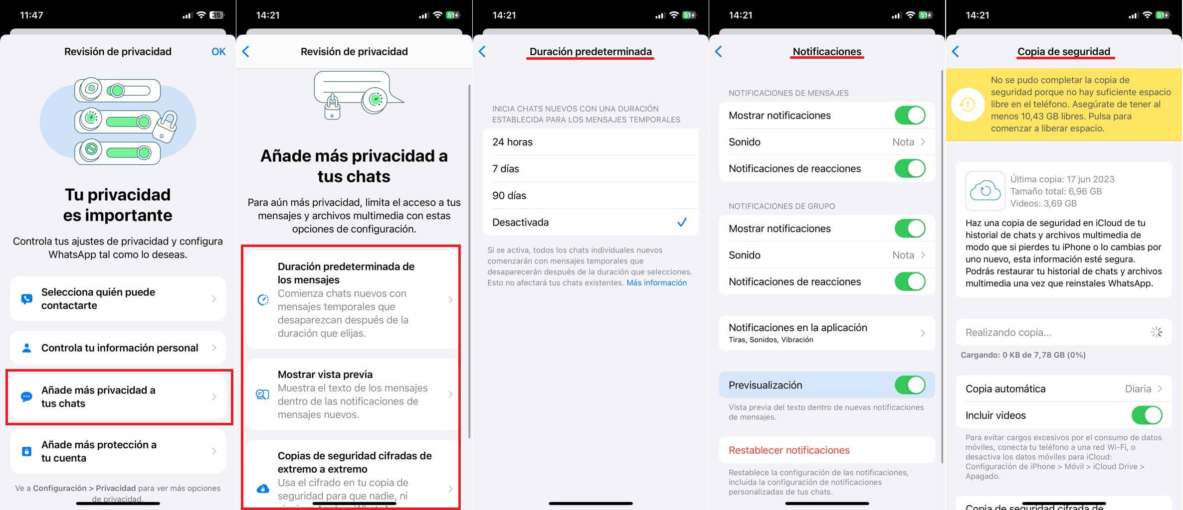 activar la revision de privacidad de whatsapp