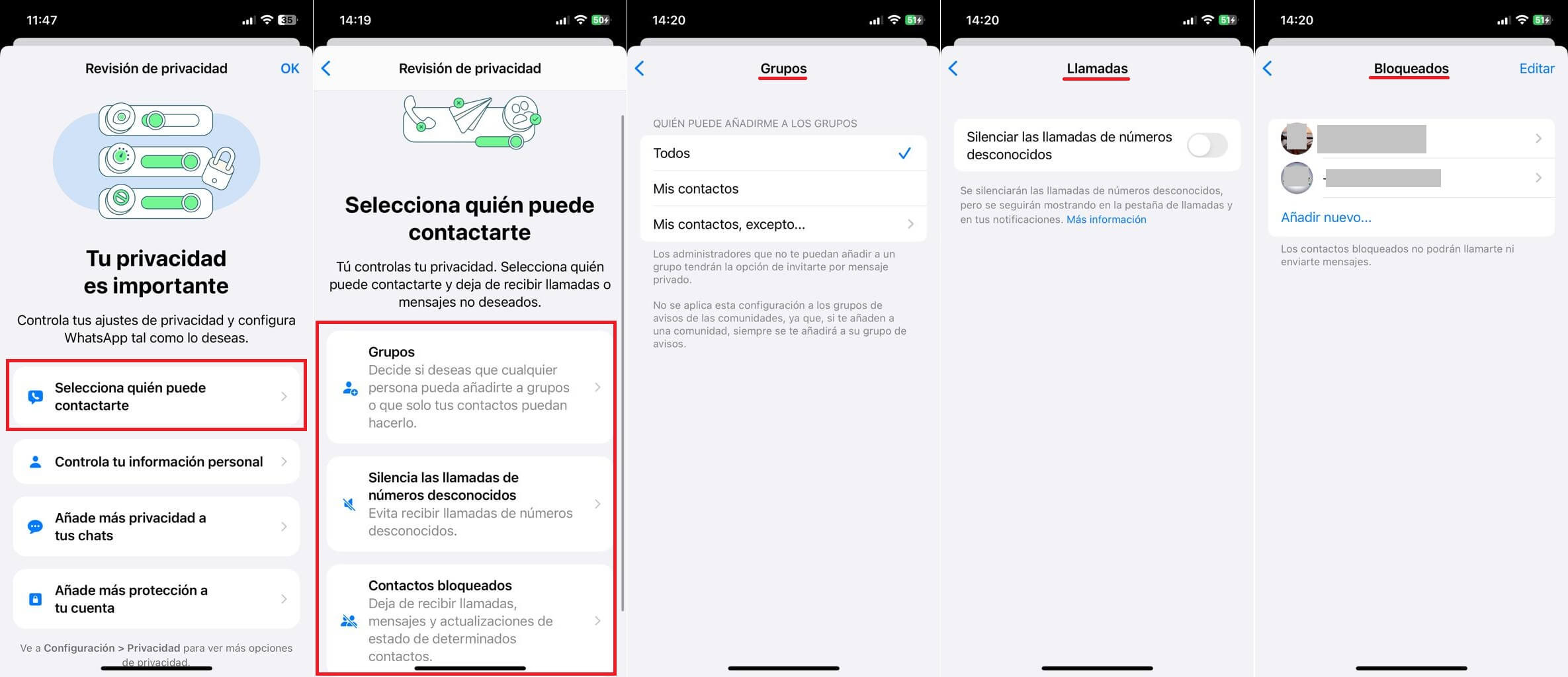 Revision de privacidad en Whastapp en Android o iPhone