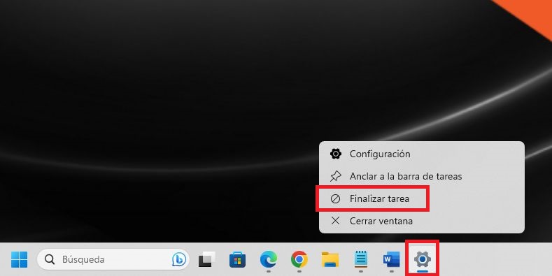 usar la opción finalizar tareas desde el menú contextual de Windows 11