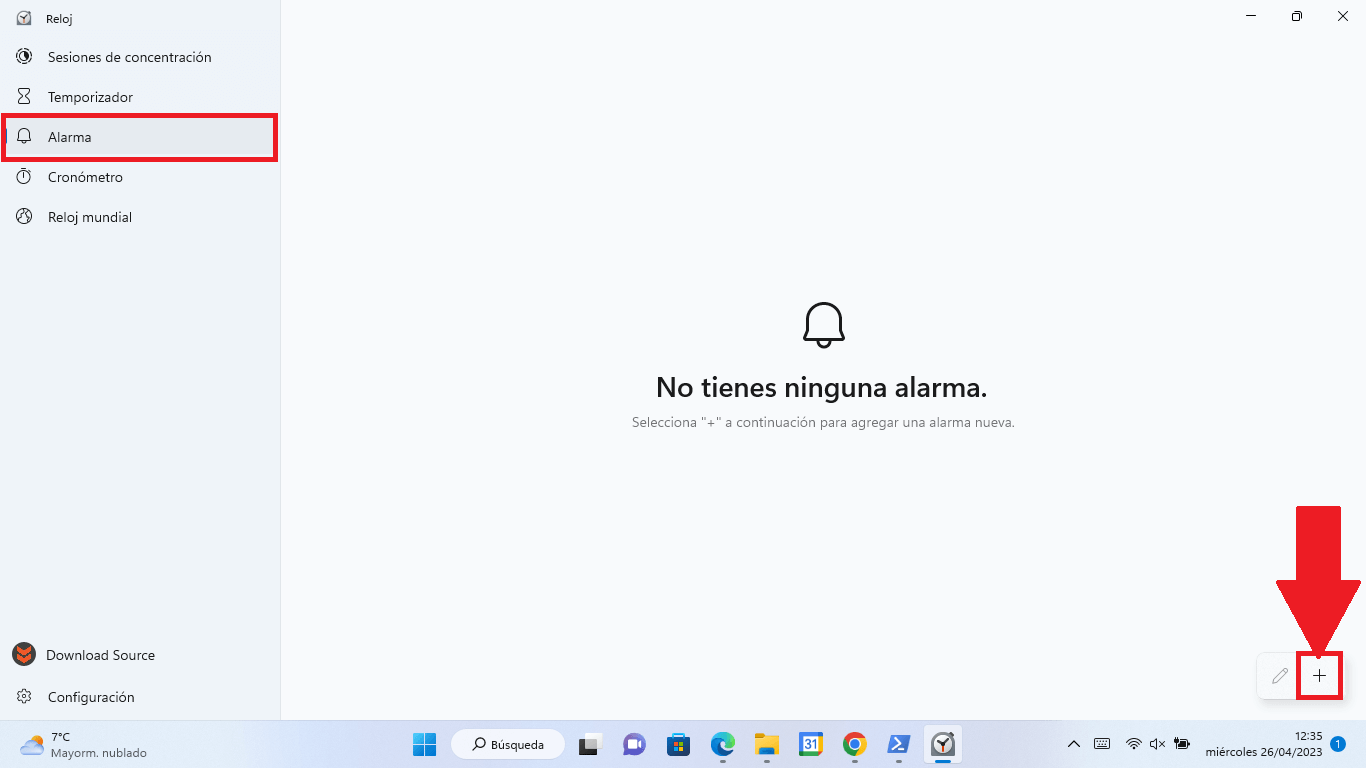 como crear alarmas en windows 11