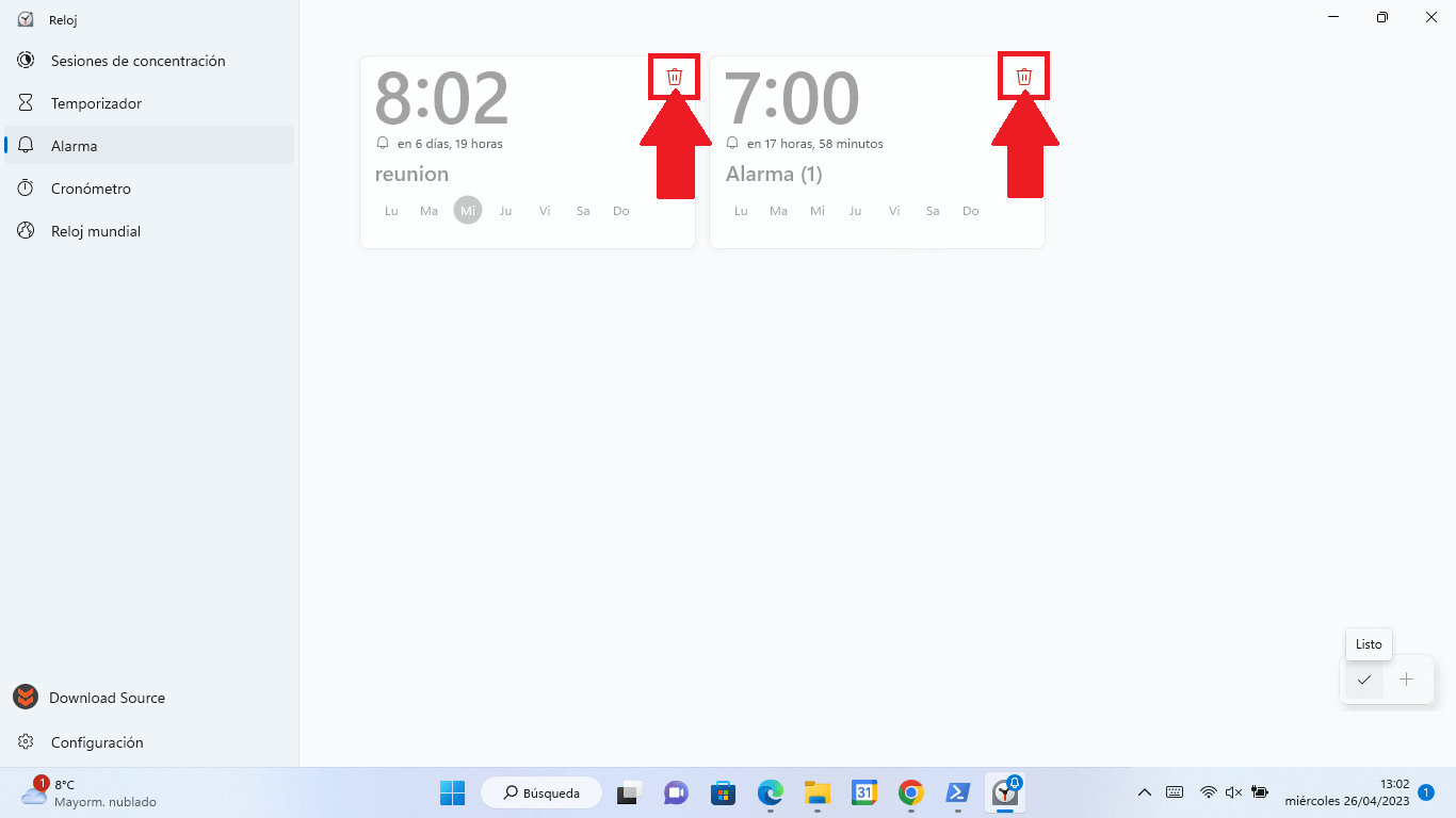 como eliminar alarmas en windows 11