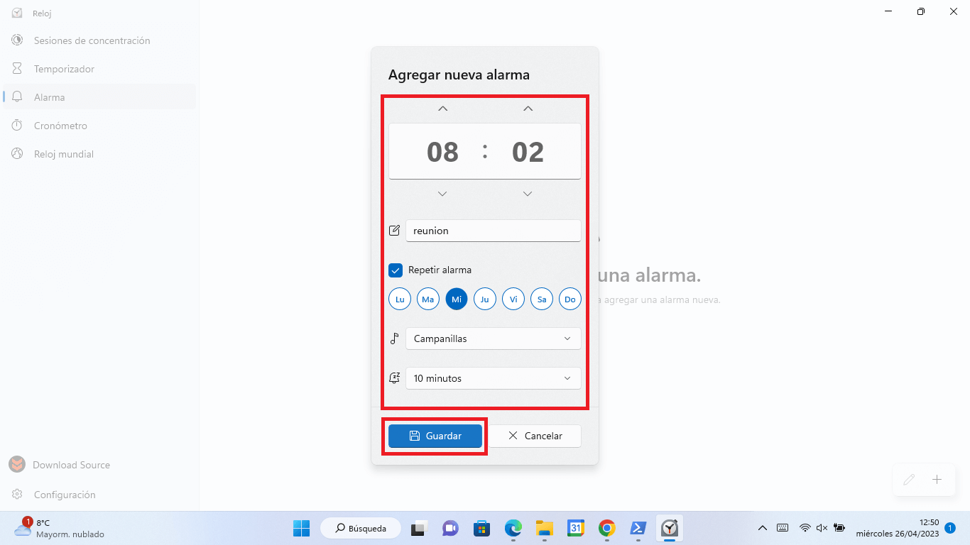 crear alarmas en tu ordenador con Windows 11