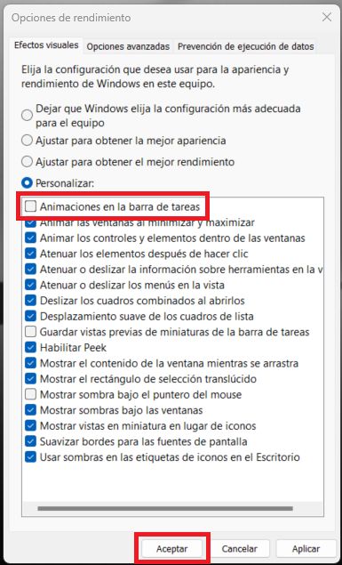 Windows 11 como desactivar las animaciones