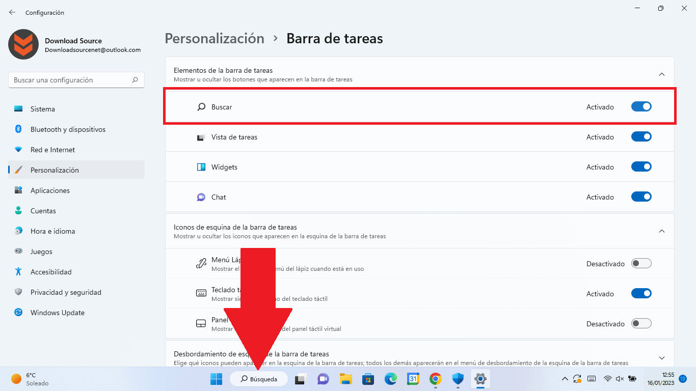 activar o desactivar el campo de búsqueda de Windows 11 de la barra de tareas
