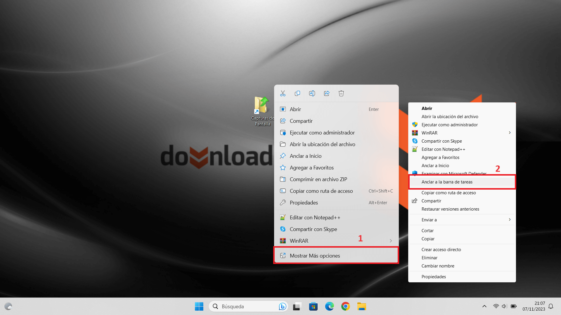 como puedo anclar una carpeta en la barra de tareas de Windows 11