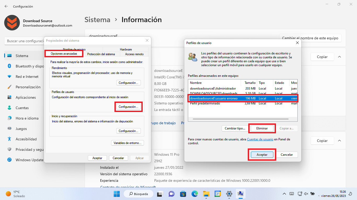 como borrar una cuenta de usuario de Windows 11