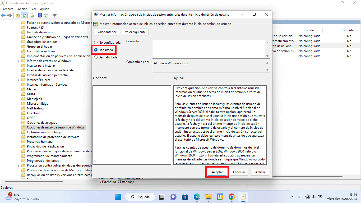 ver la información del ultimo inicio de sesion de windows 11 o 10