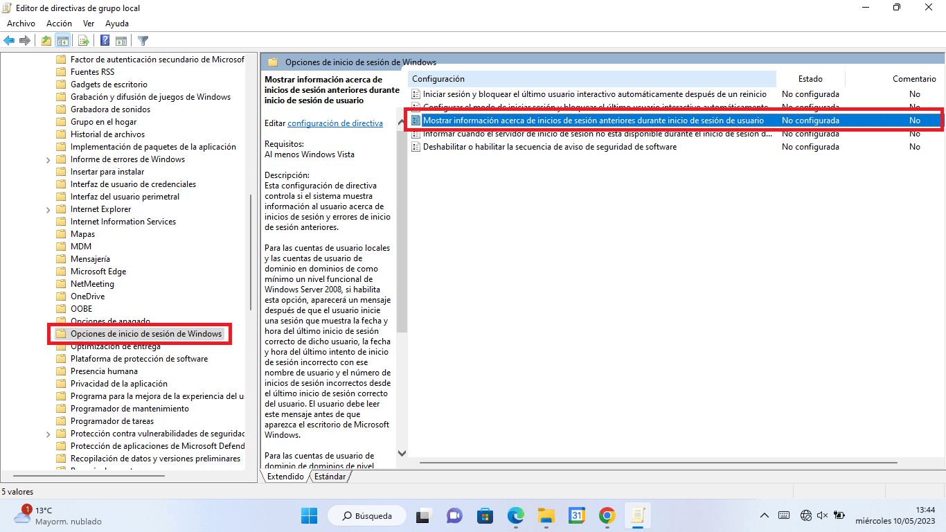 como saber la inforamcion del ultimo inicio de sesion de windows 11 10