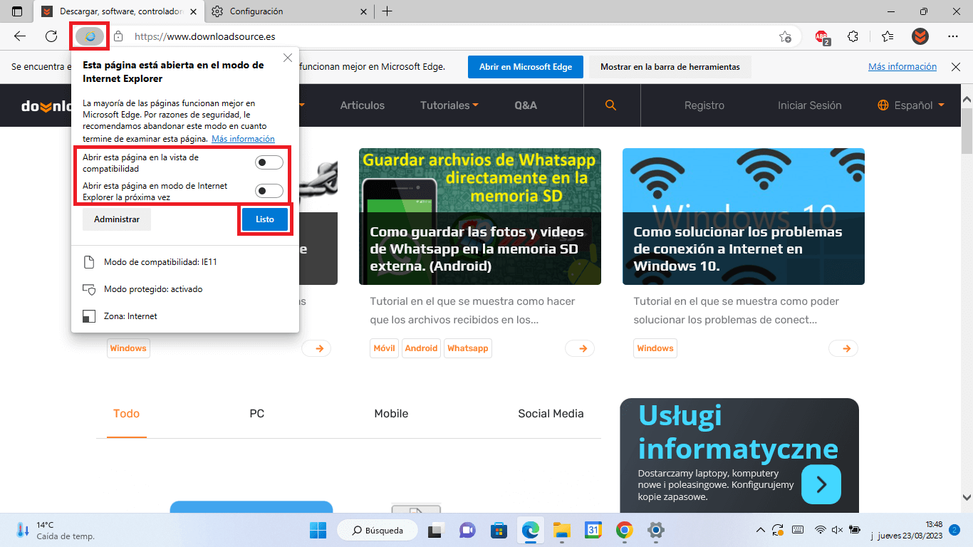 como acceder a sitios webs desde internet explorer con windows 11