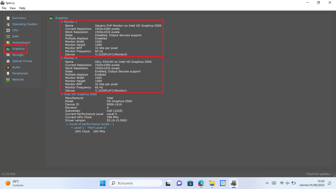 caracteristicas del monitor conectado en windows 11