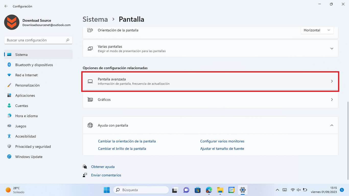 como saber las caracteristicas del monitor conectado a tu ordeandor con windows 11