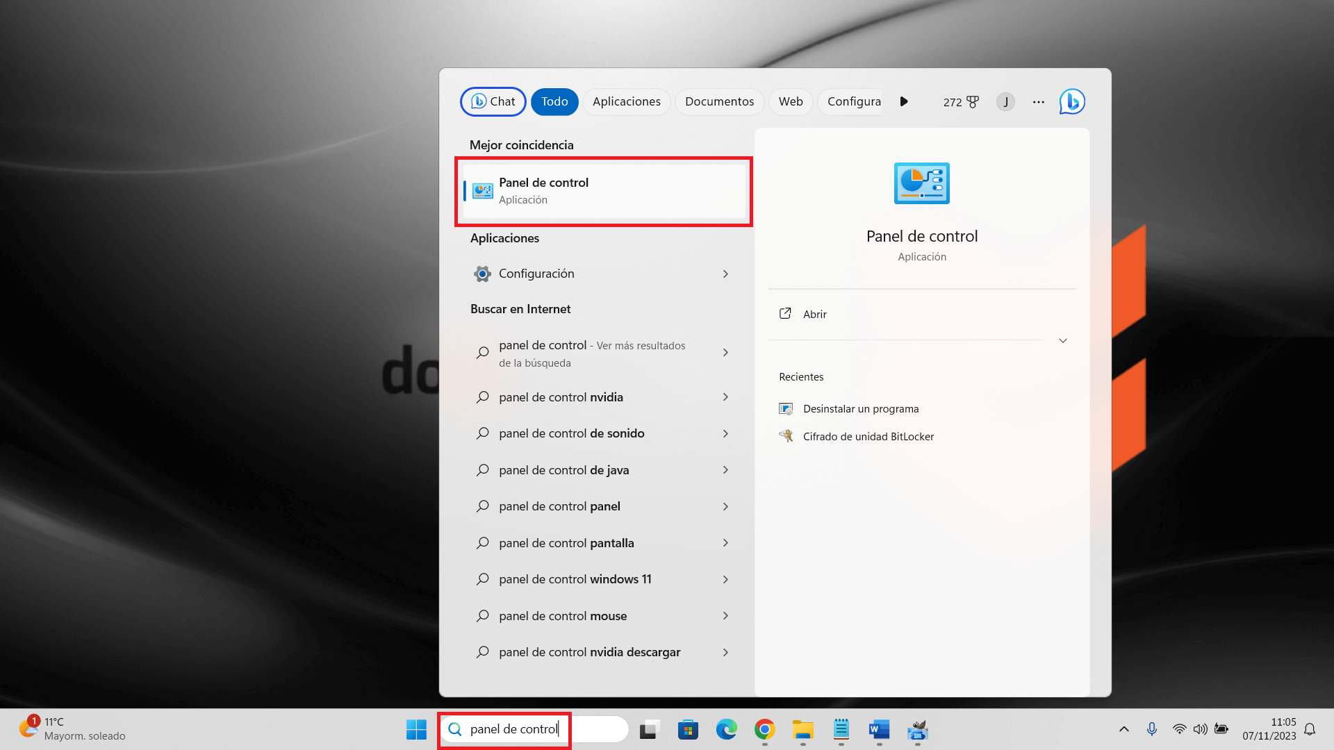 como acceder al panel de control en windows 11