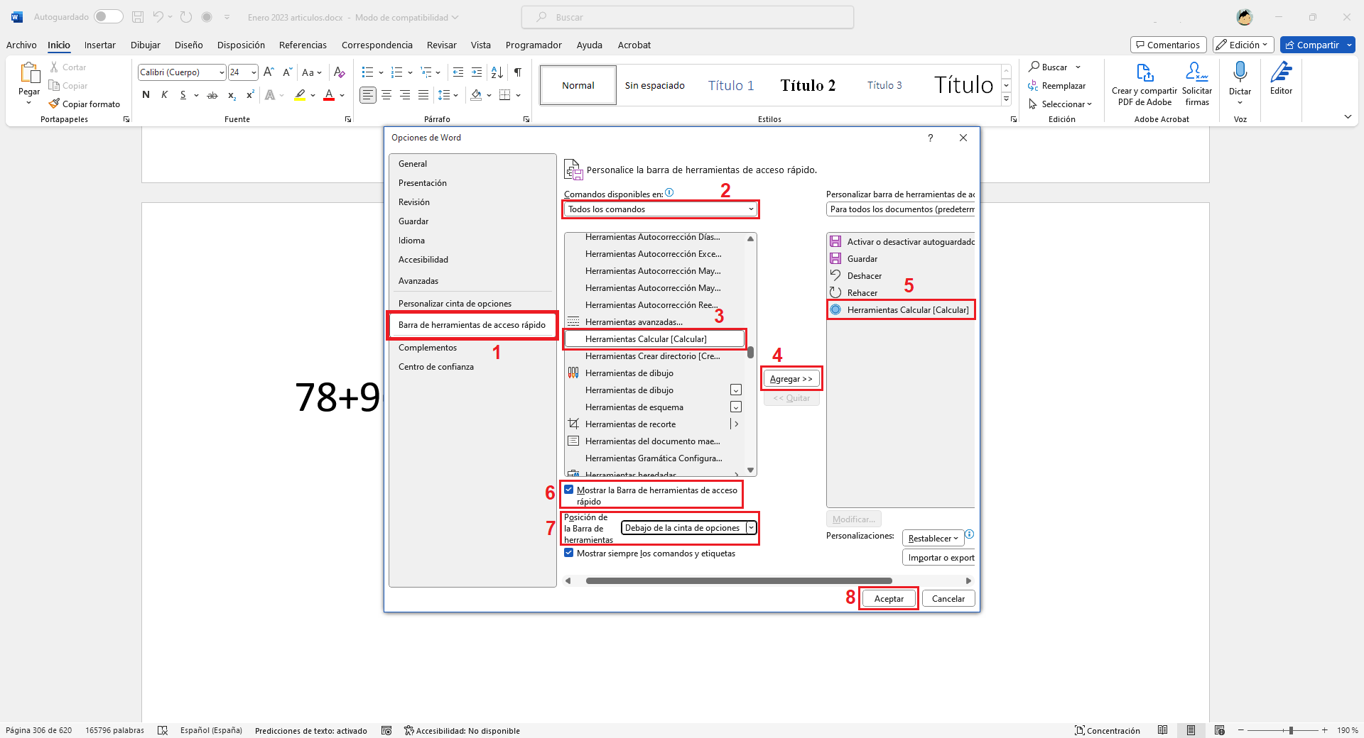 calcular formula matematica en word