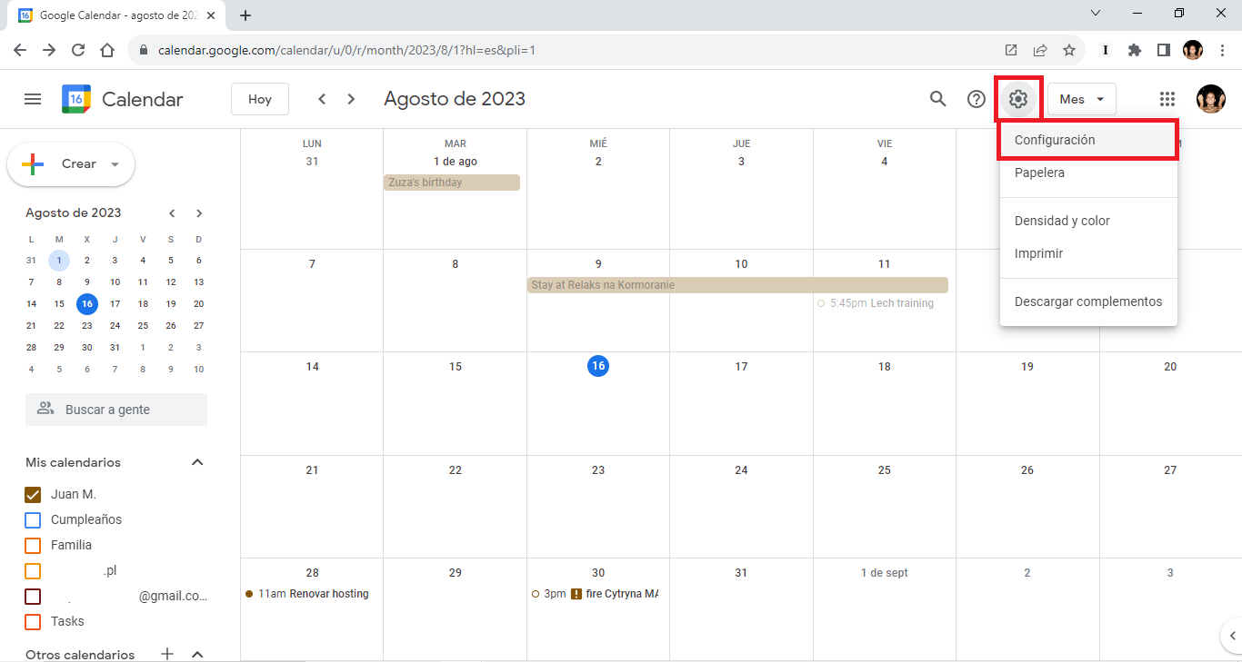 saber la fecha y dia de creacion de un evento en el calendario de google