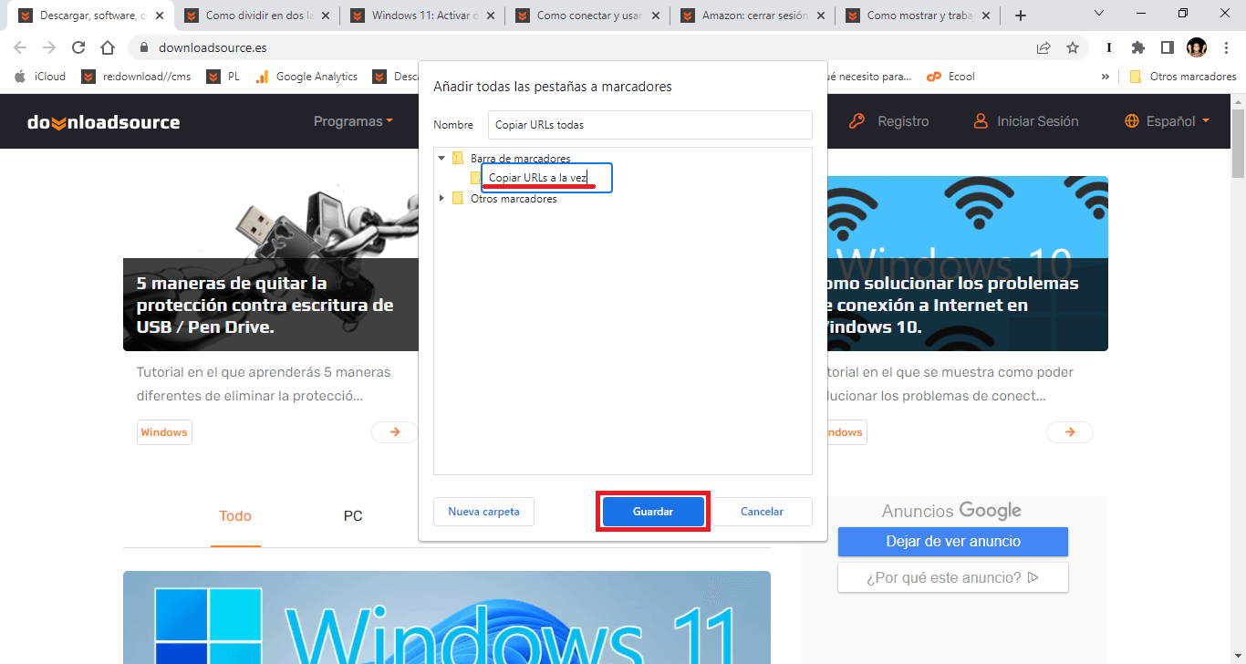 copiar las URLs abiertas en tu navegador web google chrome