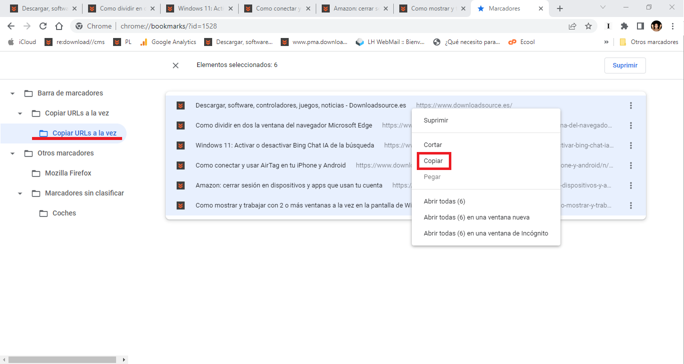 como copiar y pegar a la vez todas las urls de tu navegador Chrome