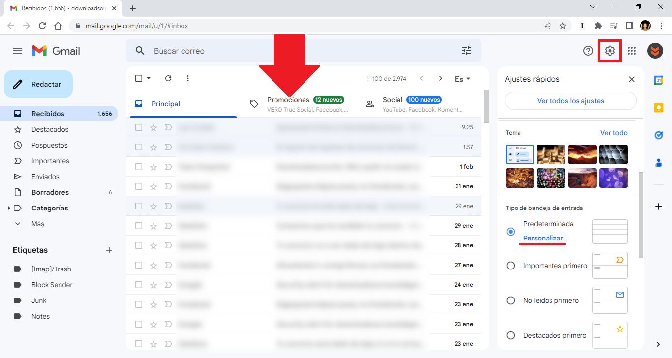 como habilitar o deshabilitar la seccion promociones de gmail